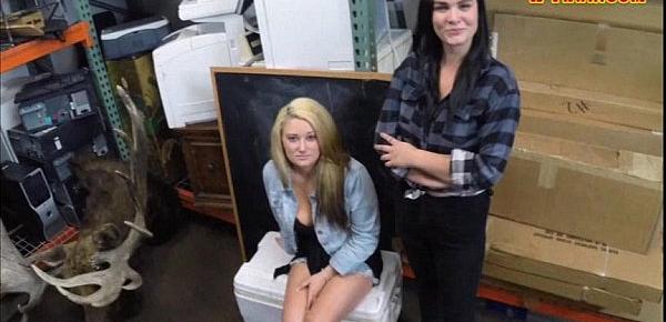 Lesbian couple threesome at the pawnshop to earn money